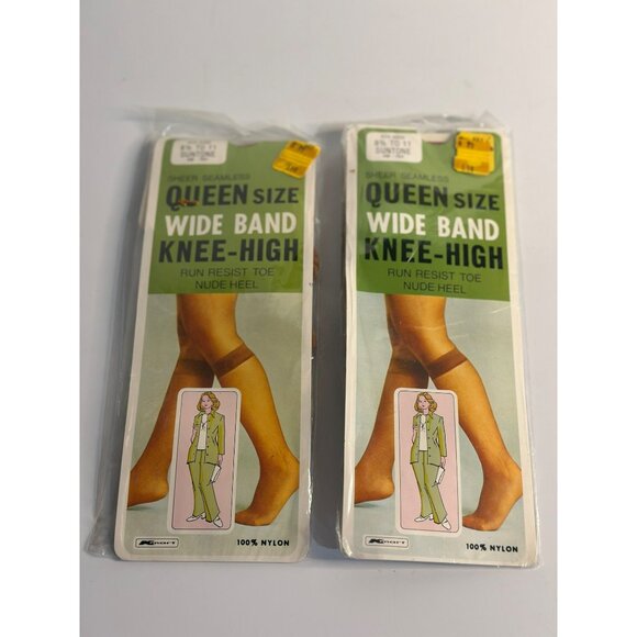 VTG Kmart Sheer Seamless Queen Size Knee-Highs - Mist Tone Nylon Stockings (NOS) - Picture 1 of 5